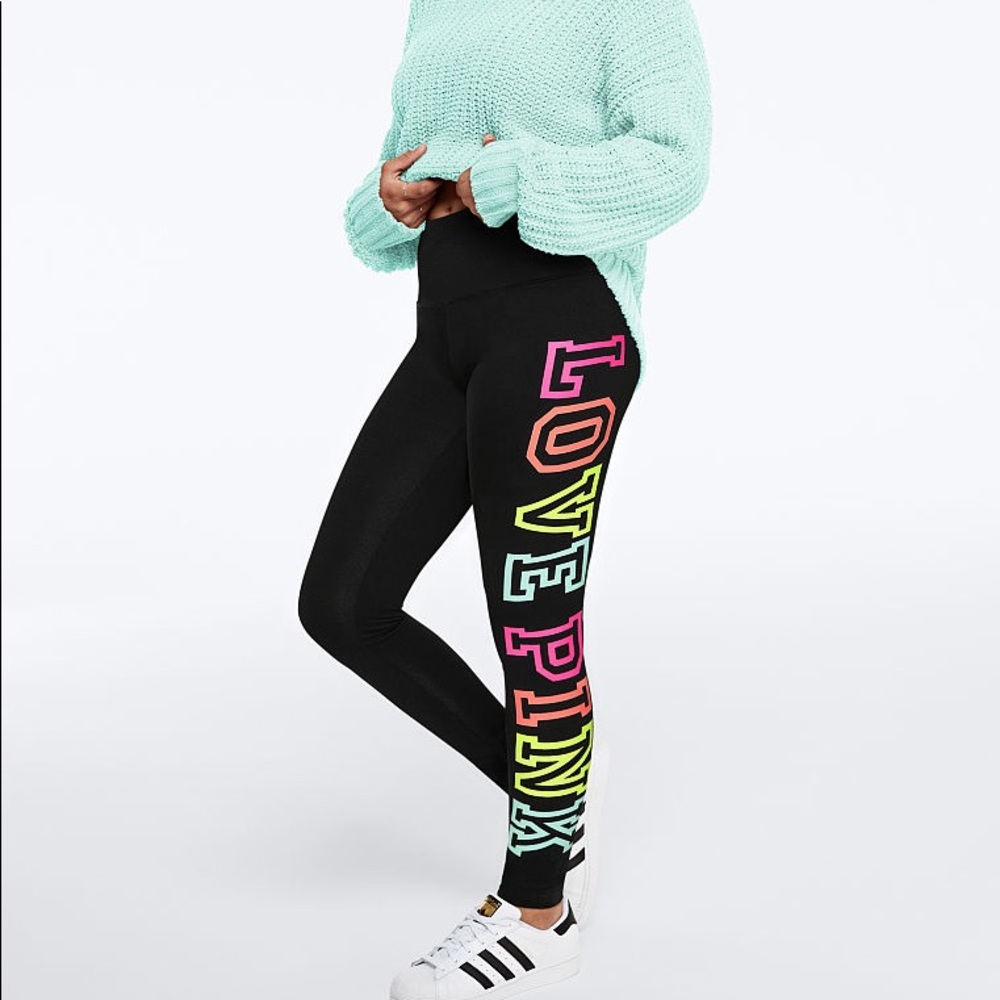 โ๏ธLAST๐VS PINK BLACK PASTEL RAINBOW LOGO LEGGINGS - Picture 2 of 7